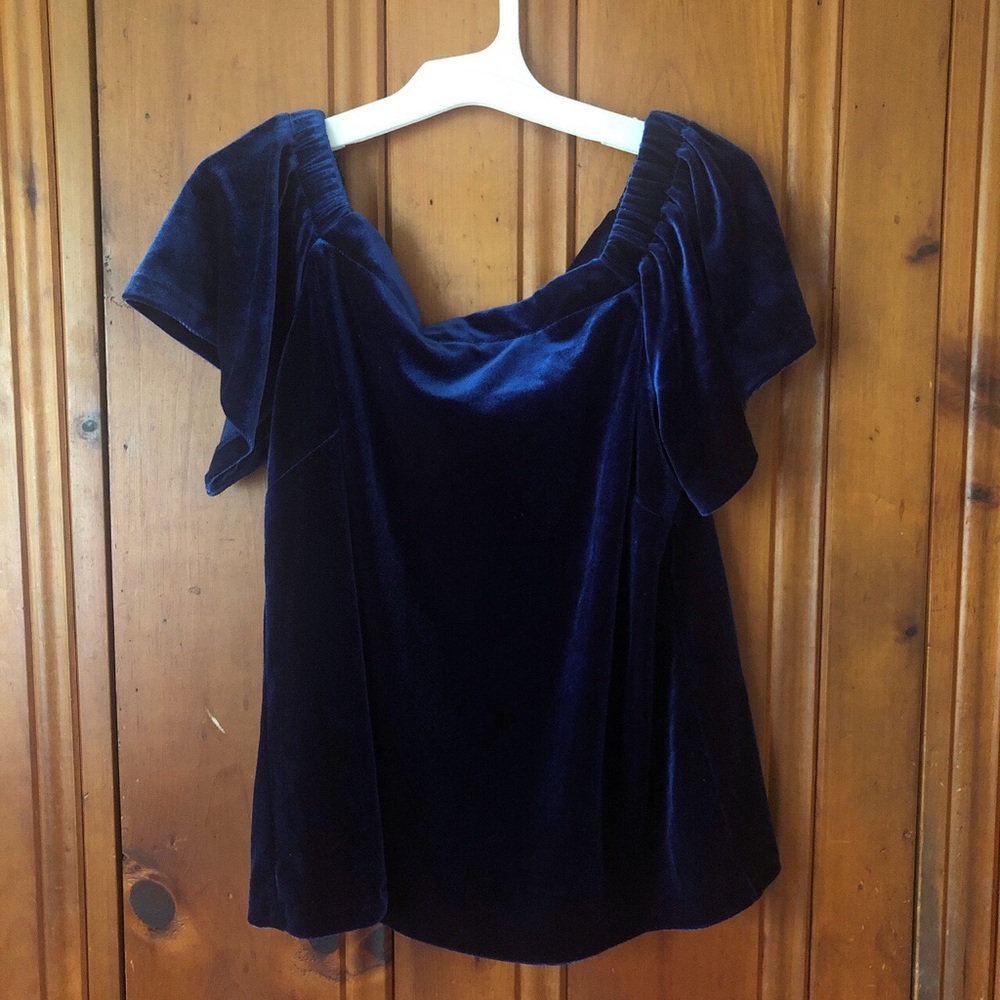 Blue velvet off the shoulder top